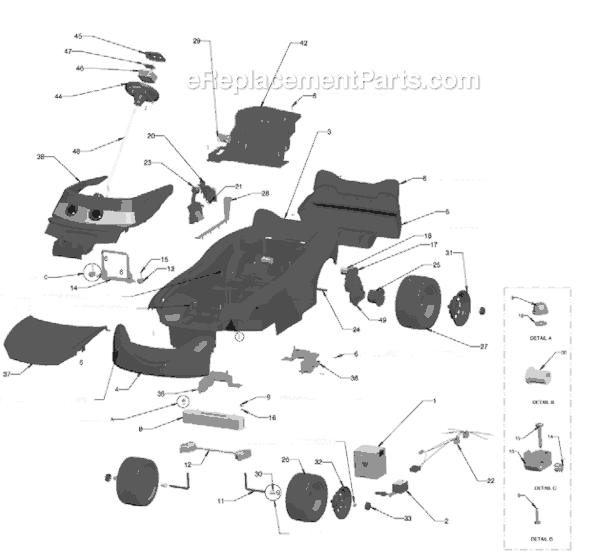 Page A Diagram and Parts List for N9733  Power Wheels Ride-On Cars